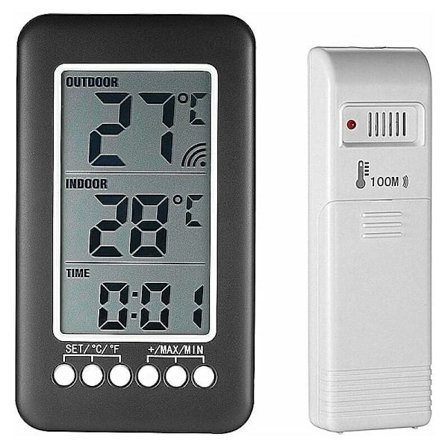 Trådløs indendørs/udendørs termometer med digitalt ur Trådløs W