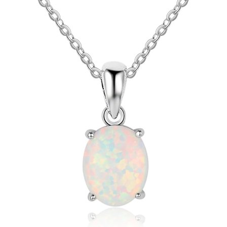S925 Sterling Silver Oval Opal Hängsmycke Halsband Dam Bröllopsfest Smycken