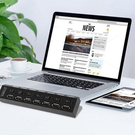 7 Ports USB 2.0 Højhastigheds Hub med Tænd/Sluk-kontakt til PC