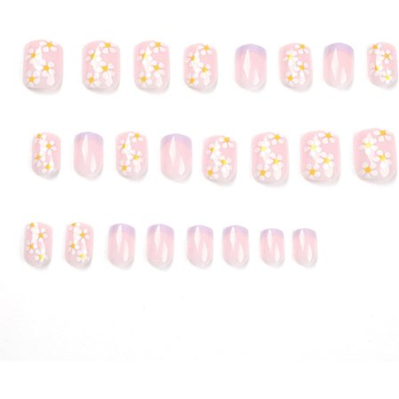 24 st French Falska Naglar Vita Spetsar Kvadratiska Klistra på Naglar Blomma Press på Naglar med Strass Avtagbara Limmade Naglar, 0199Y03