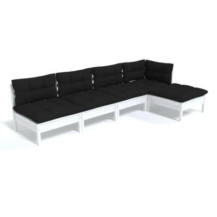 Vidaxl Loungegrupp Med Dynor 5 Delar Vit Massiv Furu Vit
