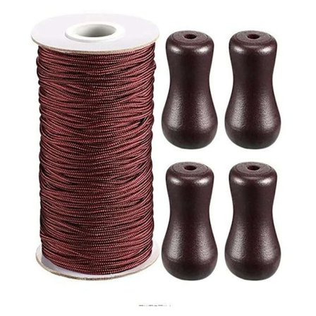 0,2 cm brun flettet persiennesnor 50 m/rull med 4 stk. brune treanheng for aluminiummarkise, hageplanter og håndverk (brun)[YDE]