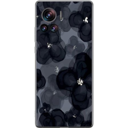 Kompatibelt Mobilskal till Motorola Motorola Edge 30 Ultra Abstrakt mörkt blommönster i svartgrå toner med elegant och dramatisk känsla