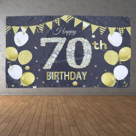 1 kpl Syntymäpäiväjuhlan Koristeellinen Banneri Taustakangas Taustakuva Koti Sisustus (70. vuotis) Musta 180X110CM Black 180X110CM