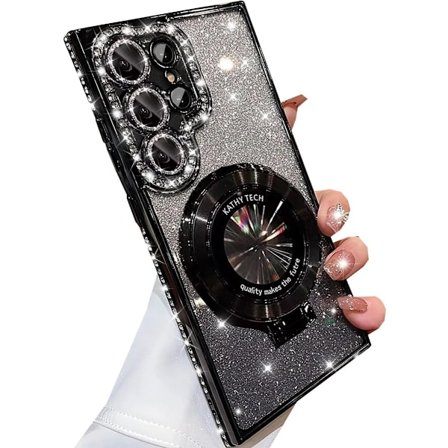 Samsung Galaxy S25 Ultra Magneettinen Jalusta Glitter Kuori, [Yhteensopiva Magsafen Kanssa] Söpö Kimalteleva Timantti Strassi Cameella