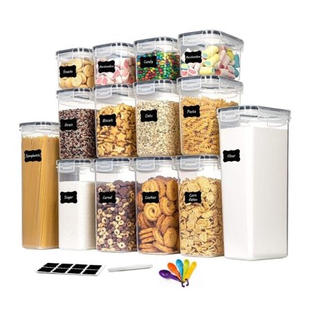 Madopbevaringssæt 14 lufttætte krukker med låg - Etiketter, tusch