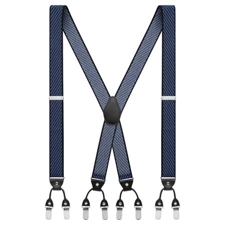Vexel | Wide Blue & White Striped X-back Braces for Men - Clip-on braces & suspenders