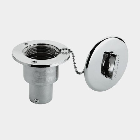 Däcksförskruvning vatten CAN-SB, rak, kromad mässing & lock i kromad mässing, för Ø38 mm slang