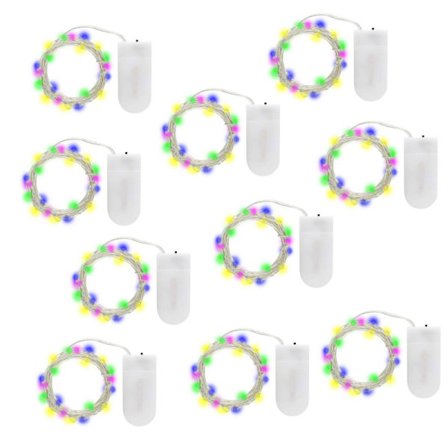 10st MIX Ljusslingor med 20 små olikfärgade LED o batteri, 1m