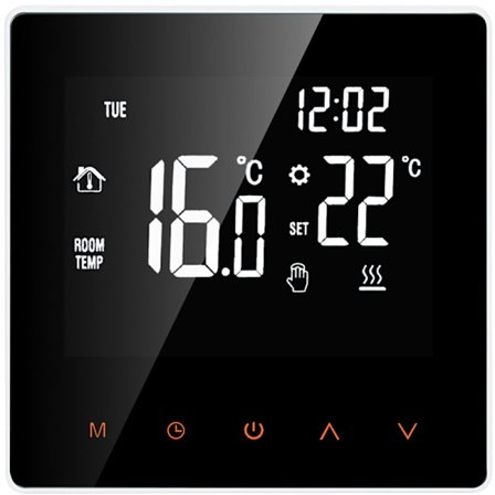 LCD berøringsskjerm smart termostat, vannbåren gulvvarme, veggmontert kjele, elektrisk gulvvarme termostat, ukentlig programmering (oransje knapp hvit