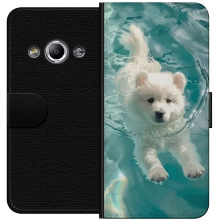 Yhteensopiva Lompakkokotelo Samsung Galaxy Xcover 3 Söpö pentu uimassa uima-altaassa, valkoinen pentu sinisellä turkoosilla taustalla, kesäinen ku