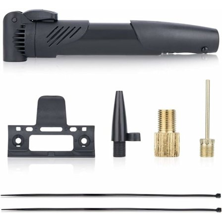 Pieni polkupyörän pumppu polkupyörään, neulalla, liimasarjalla, polkupyörän venttiilihatuilla ja tuella