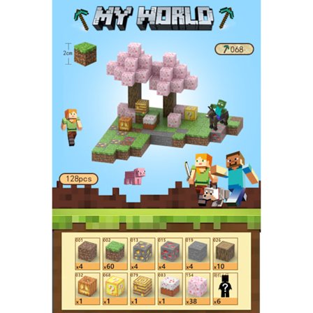 Minecraft Byggklossar, Magnetiska Byggklossar Leksaker - Sakura Land 128 bitar, 6 figurer
