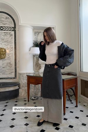 NA-KD - Maxiskjørt i denim med vidde - Jeanskjørt - Flerfarget - EU 34