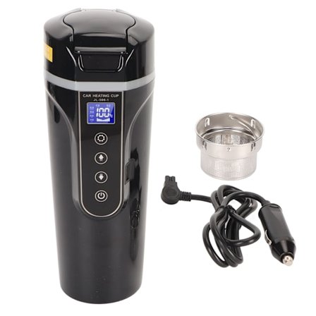 Reiseelektrisk Vannkoker 500ml Svart Vanntemperaturvisning 96W 12V 24V Bilvarmekopp for Te Kaffe
