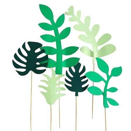 Tropiske palmeblader kaketopper Palmeblad jungel kaketopper dekorasjoner, blad cupcake topper for Hawaii plukker planteblad sommer tropisk tema fødsel