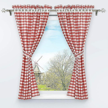 Set med 2 Mörkläggningsgardiner med 2 Rutiga Fönsterdekorationer för Inredning Sovrum Röd H/w 120/80cm Ha (FMY)