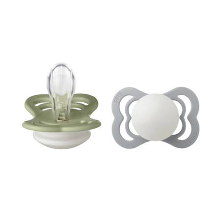 BIBS Supreme Silicone Glow Smokk Str. 1, 0-6 mnd, sage/cloud, 2 stk.