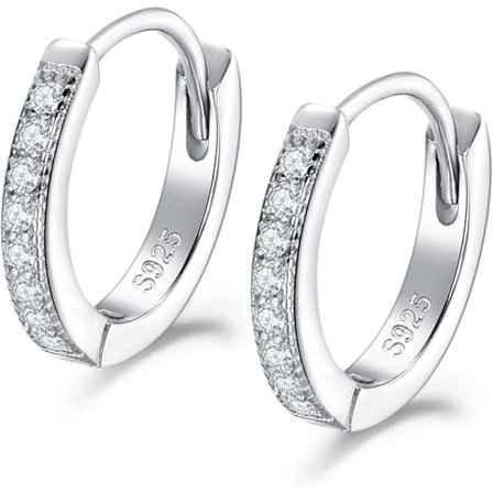 Hoop örhängen silver dam örhängen, 925 sterling silver hoop örhängen med AAA zirkonia, diameter 13mm Små sömn hoop örhängen