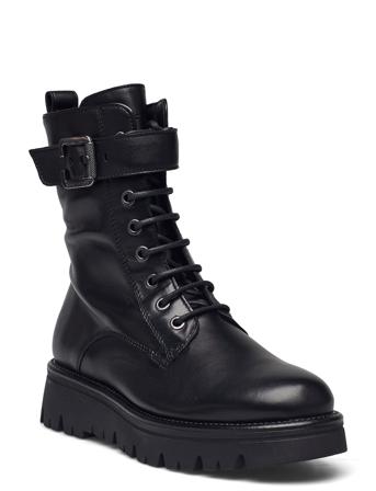 Lace Flatheel Bootie Shoes Boots Ankle Boots Laced Boots Svart Marc O'Polo