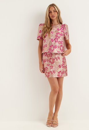 Pieces - Pcamelia Mw Jaquard Short Skirt - Raspberry Radiance