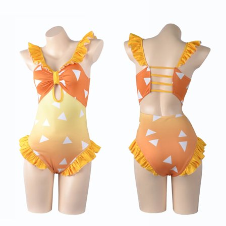 Mub- Anime TV Cosplay Costume Woman no Yaiba Bikini Beach Set Halter Neck Swimwear Bathing Suit Demon Slayer Kamado Nezuko Swimsuit