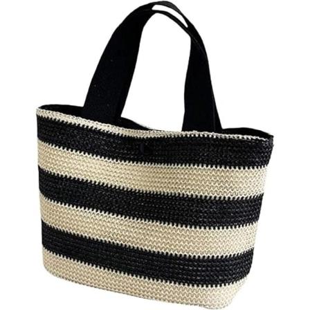 Dame Stripe Straw Weave Tote Strandveske Fargeblokk Håndveske Skulderveske Strand Reise kan lagre ting som bøker