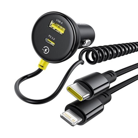 Baseus Autolaturi USB-C ja USB + valaistus ja USB-C kaapeli PD