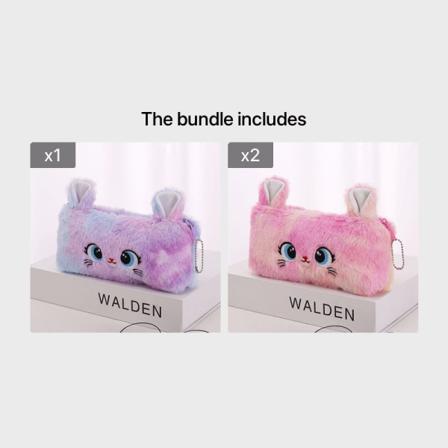 Kawaii tegneserie sød kat plys pung blyant etui lynlås fluffy stor kapacitet pen taske Purple Color+Rose*2
