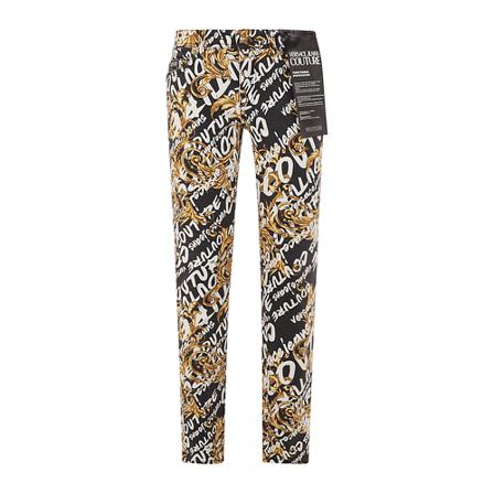 Versace Jeans Couture, Skinny Crystal Trousers 5Pocket Bull STR Gallone Blush Zwart, Dames, Maat:W26