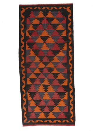 Afghan Vintage Kelim Teppich Orientalischer Läufer Schwarz/Dunkelrot (Wolle, Afghanistan)