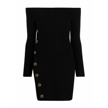 Elisabetta Franchi Kjole in knit fabric with gold button placket Sort, Dame
