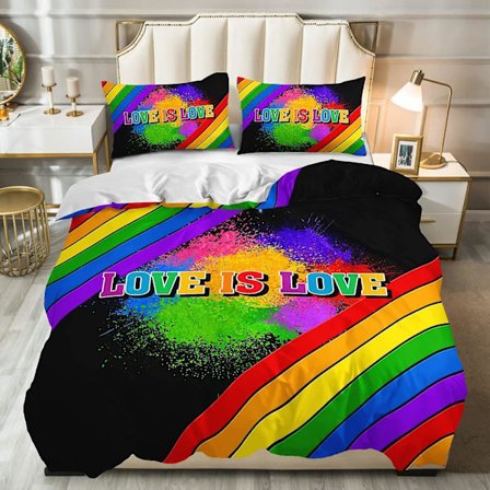 Regnbåge Påslakanset För Tonåringar Färgglada Kärlek Sängkläder Kärlek Hjärta Täcke Överdrag