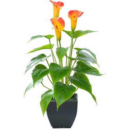 Kunstig Blomst Rød Orange Calla Lily Lille Kunstig Potteplante med Falsk Bonsai i Sort Potte Velegnet til Hjem, O