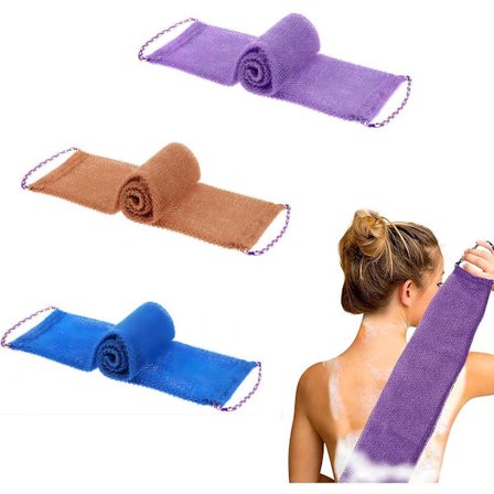 ING tredelt net svamp - med håndtag - 75 x 14 cm - langt eksfolierende net håndklæde