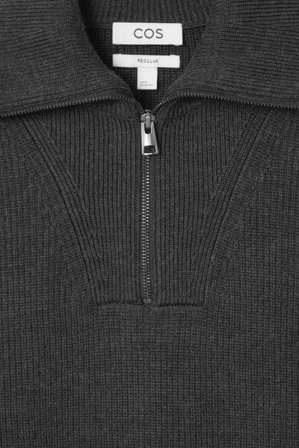 COS Homme Pull Demi-Zippé En Laine-Coton in Gris