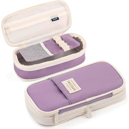 Laajennettava penaali lokeroilla, suuri penaali, kynälaukku, kannettava penaali, suuri koulutarvike (violetti)