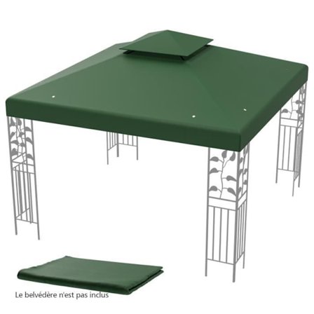 COSTWAY Ersättningspaviljongduk 3m x 3m Polyester Dubbelskiktsduk Dräneringshål Krok- och öglefästen Grön