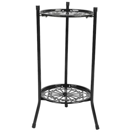 2-Vånings Metall Växtställ Blomkrukshållare Displayhylla Rack Heminredning Trädgårdstillbehör, Svart