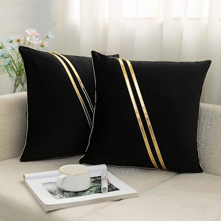 Sammets cover Guldläderrandigt dekorativt case för soffa, 2-pack 45x45cm svart