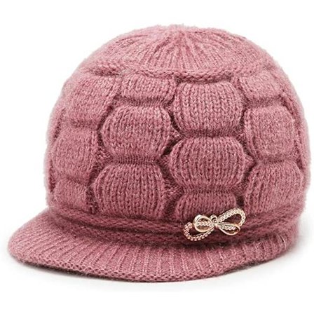 Dame Rosa solhat - Varm vinterhue, foret med strikket stretchuld