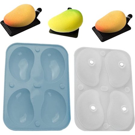 3D Mango Silikoneform Dessertkageform med 4 Hulrum 19x14x5cm
