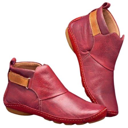 Ortopædiske sko Vintage Flat Boot Ankel Top Sko Bløde Pu støvler - Perfet 38 Red