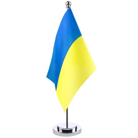 Ukrainsk Bordflag - Ukrainsk Bordflag Med Stang Og Fod Dekoration Til Hjem Kontor Mødelokale