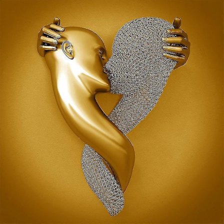 Gull Fd30 40x40cm Kjærlighetshjerte Grå - 3D Kunstvegg Metallfigur Skulptur Par Henger Maleri Hom Z36