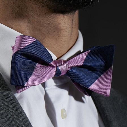 Pink & Navy Stripe Silk Self-Tie Bow Tie for Men - Self-tie bow ties