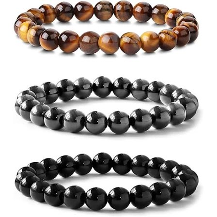 RYI-3 st 8 mm armband natursten litoterapi dam herr elastiskt stapelbart armband pärlor dam