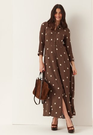 YAS - Yassavanna Long Shirt Dress - Pinecone AOP:Ecru Dots