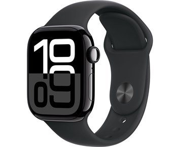 Apple-Watch Series 10 GPS + Cellular 46mm Jet Black Aluminium Case with Black Sport Band - M/L-Størst skjerm. Tynnest design. Noensinne.-Personal 