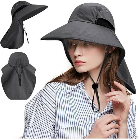 Anti-UV Solhatt Vandringshatt med Halskydd Stor Brätte Vikbar